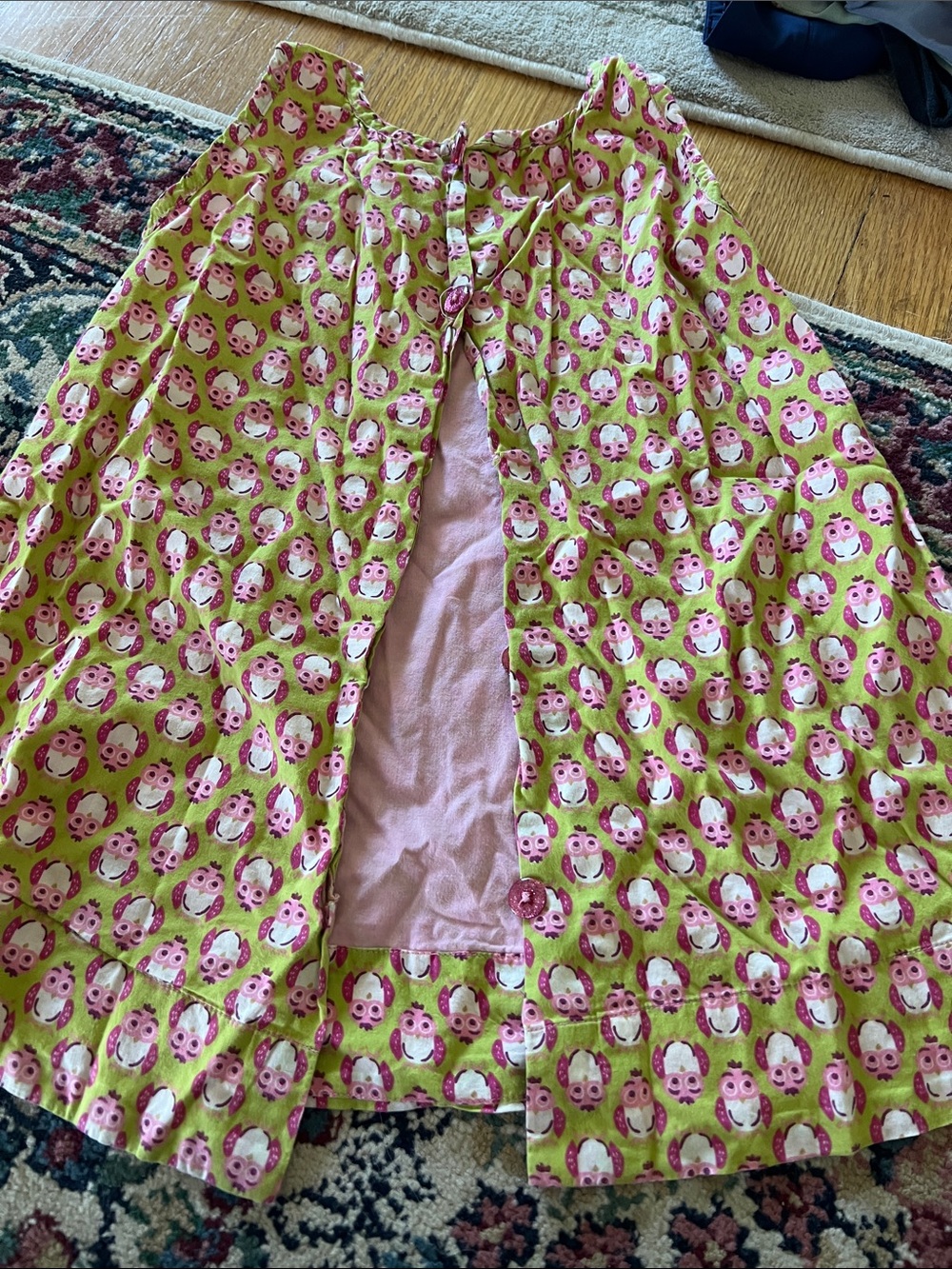 Pink Chicken Girls' Green Dress with Pink Owl Print